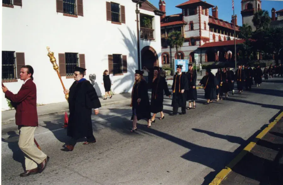 Student precessional down Granada St. to 2001 Commencement