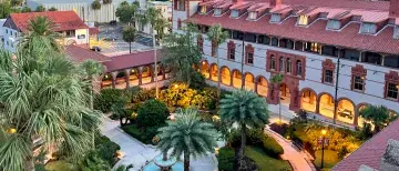Looking down into the Ponce Hall Courtyard during a sunset