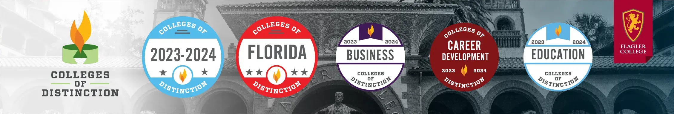 Logos for the 2023-2024 Colleges of Distinction